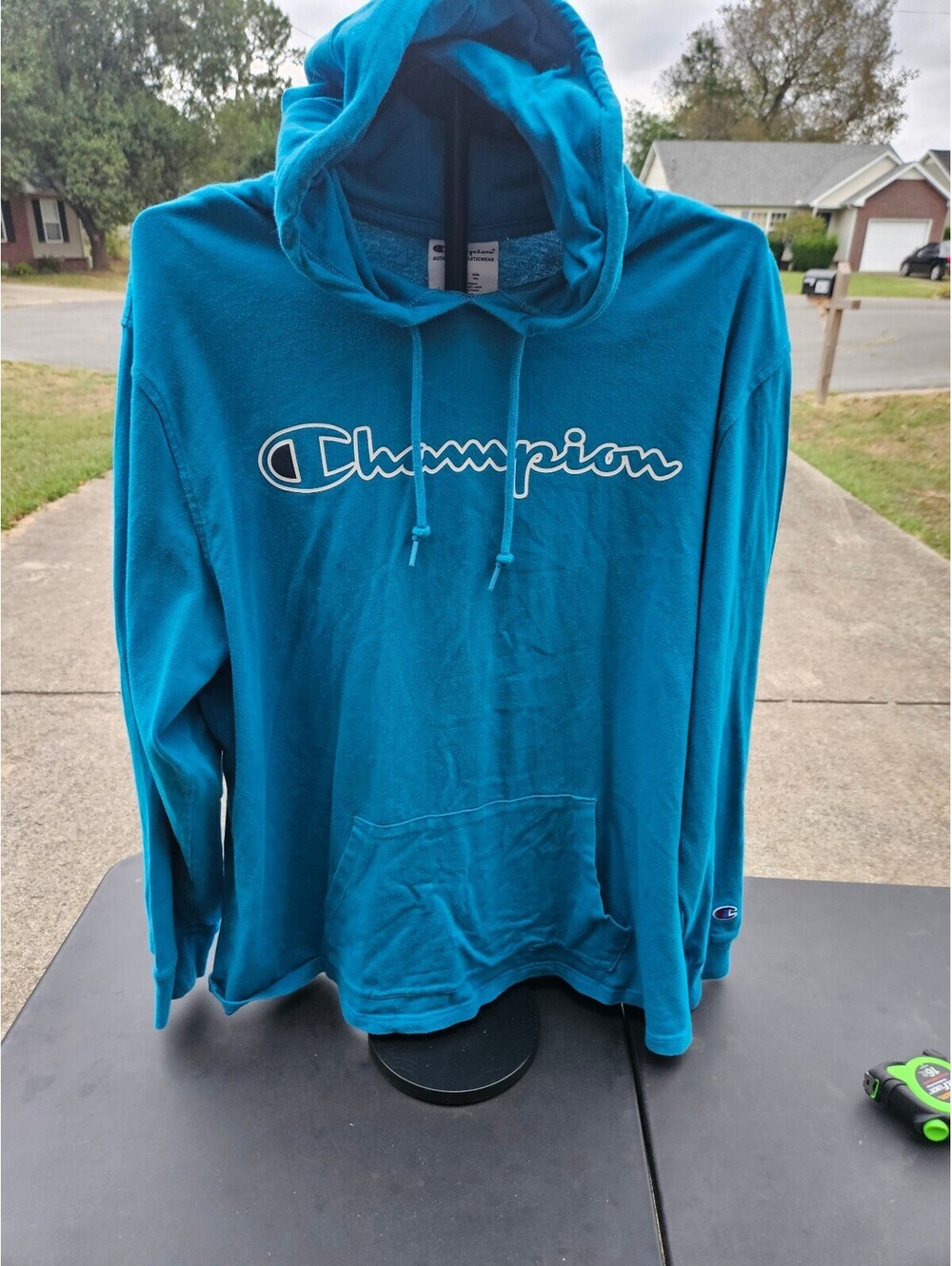 Men's Champion Light Weight Teal Hoodie with Script Logo Size XL